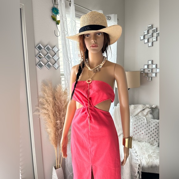 Cut Out Strapless Midi Cut Out Dress Pink - Picture 6 of 8